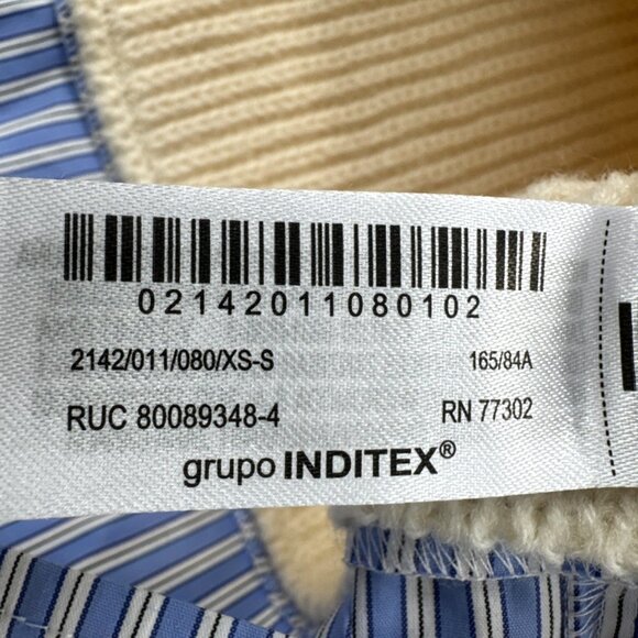 Zara Knit Womens Sweater Shirt Contrast Beige Blue Striped Oversized XS-S NEW - Picture 9 of 14